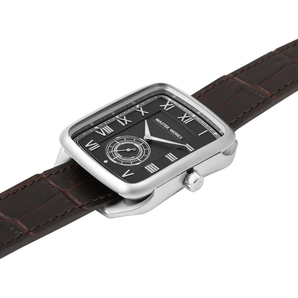 Master Works Quadrangle MW10SB-GCBRO8 Men's Watch 33mm Quartz Black Leather Strap Square Design