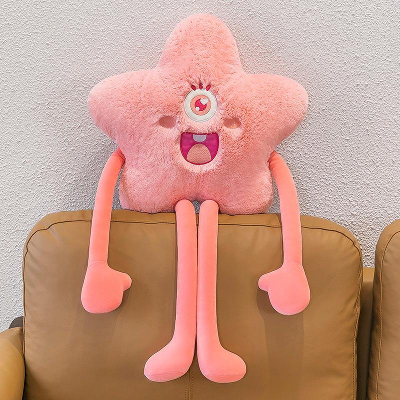 Green Star Cushion One-eyed Monster Expression Cushion Funny Cute Long Legs Plush Toy Creative Doll Girl