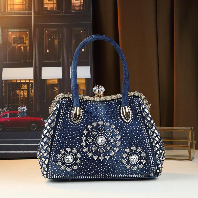 Fashionable Commuting Diamond Studded Bag, Large Capacity Women's Trendy Single Shoulder Crossbody Bag, Clip Bag