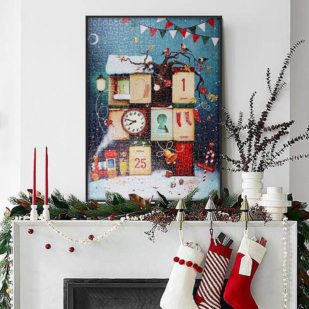 MISITU Jigsaw Landscape Christmas Stylish Interior Christmas Calendar X 70 1000-Piece Puzzle, Painting, Calendar, Countdown, Treehouse, Gift,