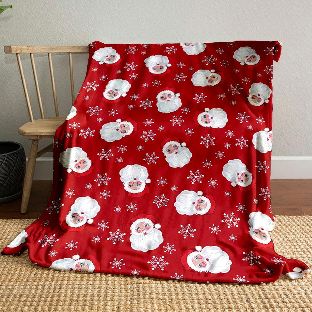 Santa Claus and Snowflakes Pattern Patterned blanket, flannel, suitable for all seasons, home decor, warm and cozy