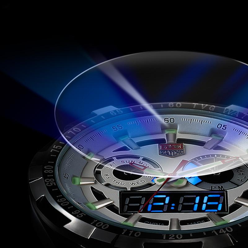 Мужские спортивные электронные часы с двойным дисплеем и будильником, светящиеся кварцевые водонепроницаемые часы