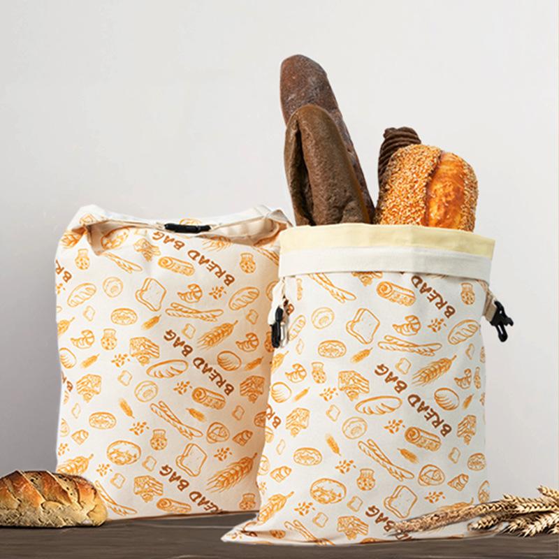 Portable Food Grade Cotton Bread Bags Reusable Homemade Loaf Bag Kitchen Storage Bread Large Washable Storage Bag Food Organizer