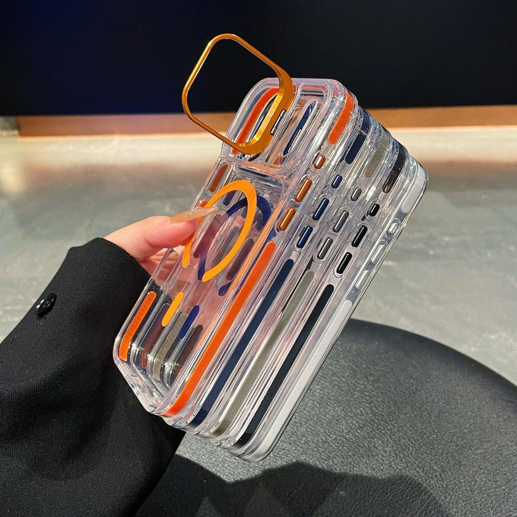 Чехол для iPhone 17 Pro Max: Цветная кромка, Высокая прозрачность, Магнитный, С подставкой для объектива Apple 16, Защита от падений