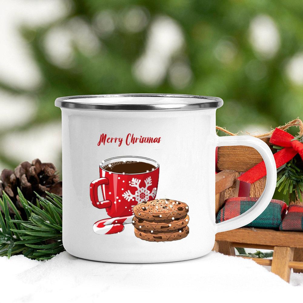 Sweet Christmas Cookies Latte Printing Coffee Cups Enamel Hot Cocoa Chocolate Cup Juice Milk Mugs Party Decorations Holiday Gift