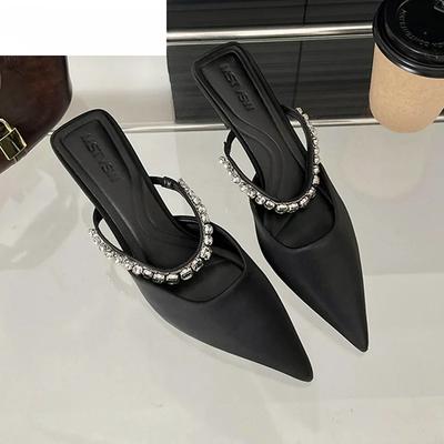 Туфли-лодочки с острым носком, сексуальные хрустальные женские шлепанцы на высоком каблуке, летние сандалии класса люкс, 2025, для вечеринки, элегантные шлепанцы, мюли, туфли