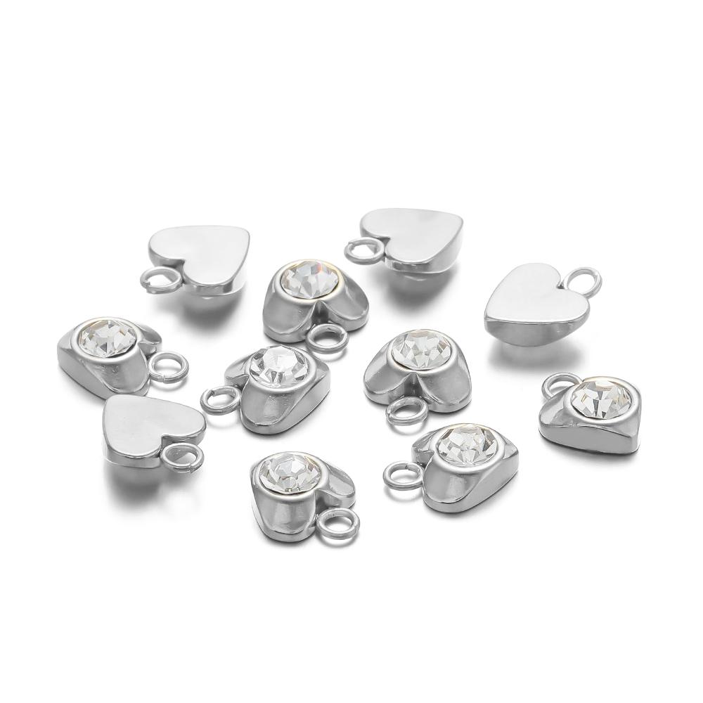 20pcs Stainless Steel Heart Zircon Charms Star Beads Jewelry Findings DIY Exquisite Necklace Bracelets Supplies Earrings Making