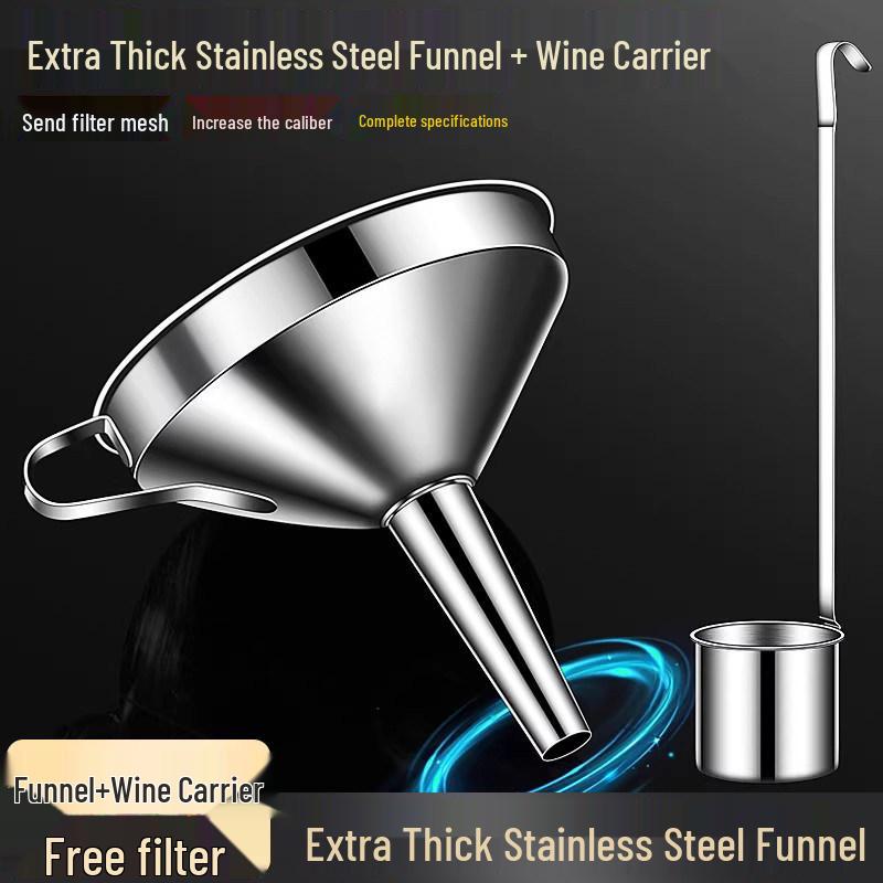 Stainless Steel Food-Grade Funnel with Filter Mesh, Small Caliber for Kitchen Use, Ideal for Pouring Oil and Wine Making