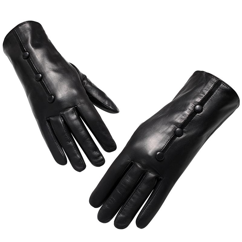 Высококачественные женские кожаные перчатки из овчины, зимние теплые модные перчатки, черные 0719