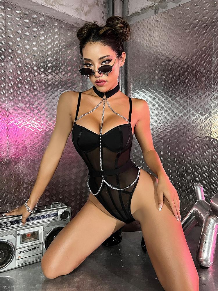 Naughty Sexy Lingerie Hot Mesh Embroidery Outfits Sexy Low Cut Bra with Thong Garters Belt Babydoll Sleepwear Ladies Exotic Sets