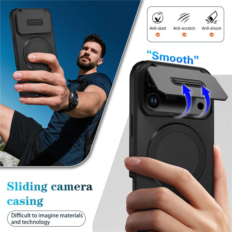 Бронированный чехол Funda для iPhone 17 Air 16E 16 15 14 13 12 11 Pro Max Mini Чехол со шторкой для защиты объектива камеры Чехол с поддержкой беспроводной зарядки