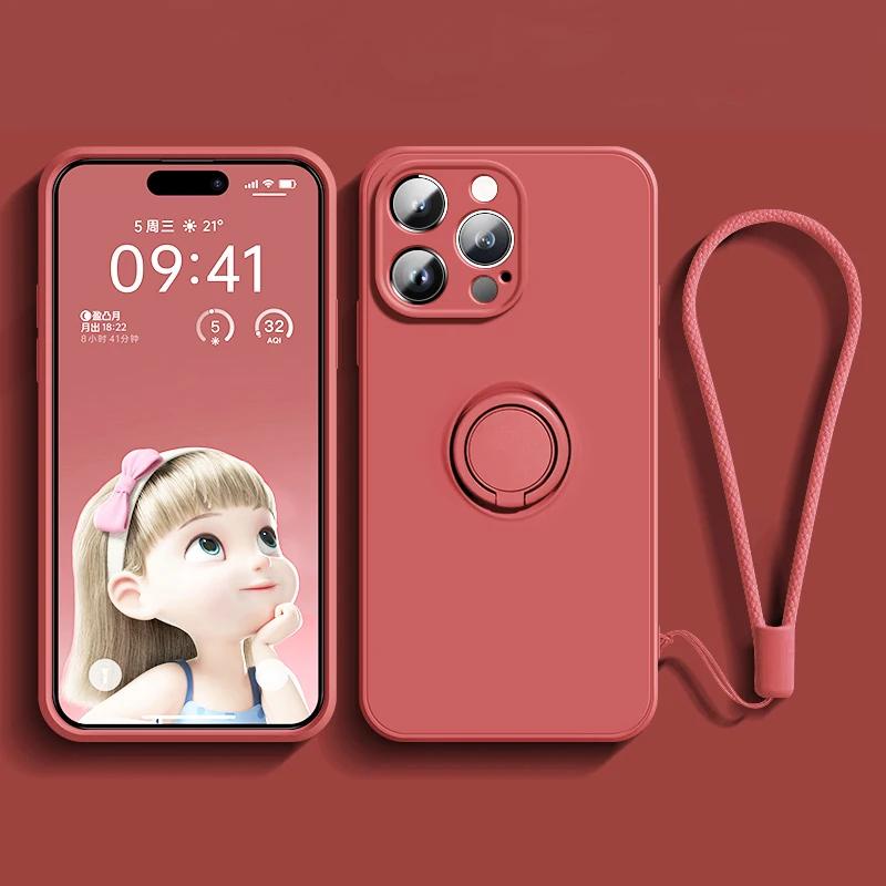 Магнитный мягкий силиконовый чехол для телефона Для iPhone 15 13 14 11 12 Pro Max XS XR 8 7 15 Plus SE Полный с кольцом-держателем подставкой Чехол