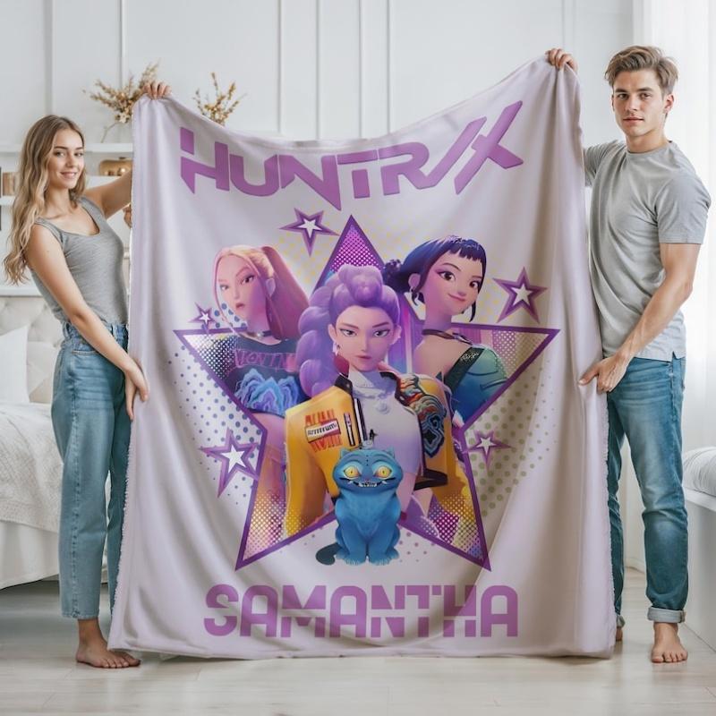 K-POP D-Demon-Hunters Custom Blanket With Your Name For Office Home Camping Nap Leisure Blankets Birthday Gifts For Girls