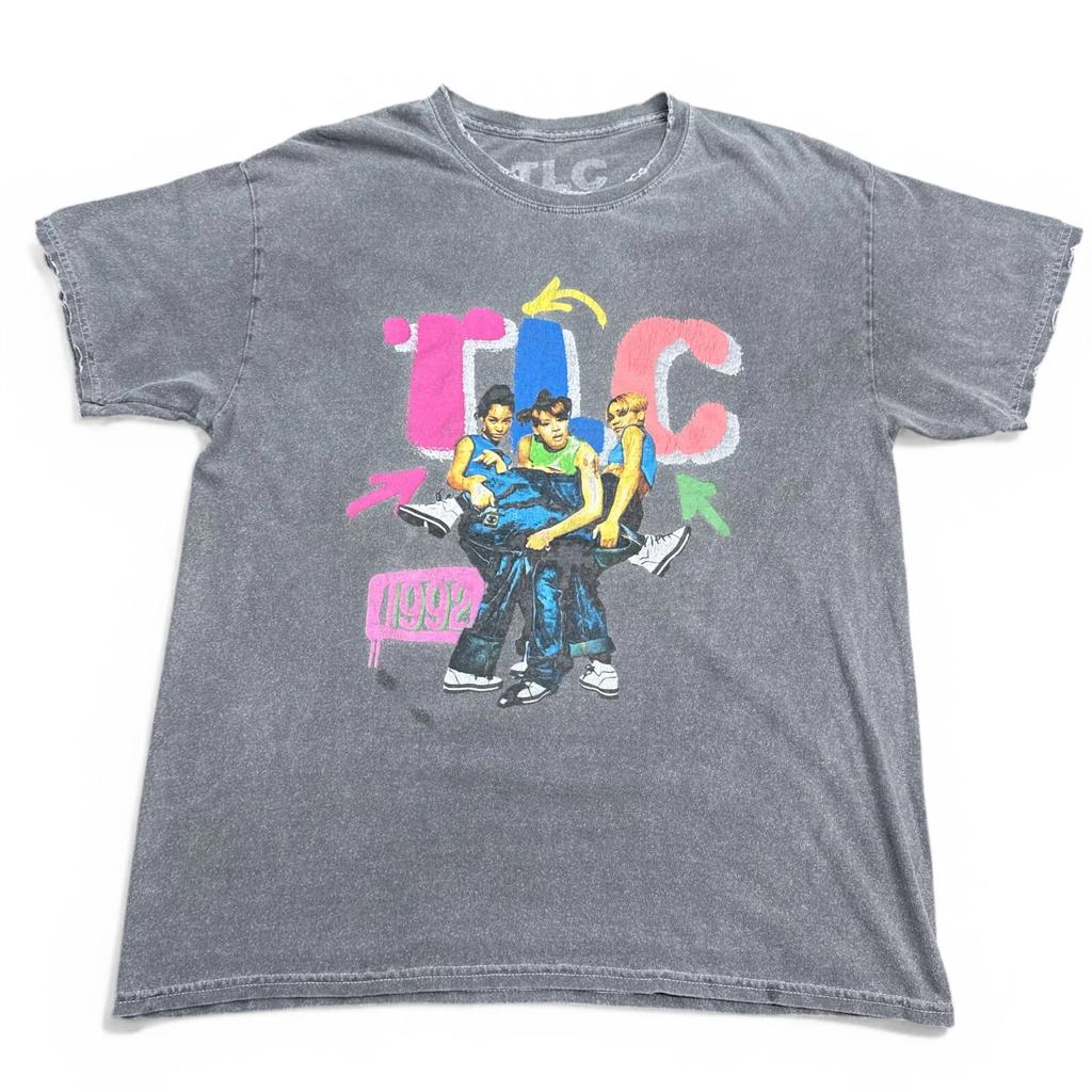 Футболка TLC kicking Group, размер Medium для взрослых, серая с выцветанием, винтажный стиль, потертая