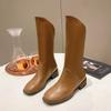European and American Design Sense Mid Length Boots: New Fall 2024 High Rise Soft Leather Versatile Mid Length Single Boot Traf
