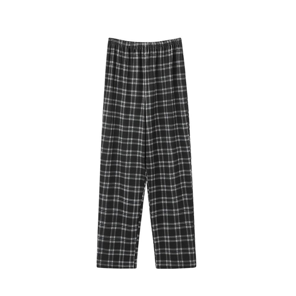 Men's 5XL Oversized Plus Size Spring Autumn Clothes Sleepwear Knit Cotton Plaid Pants Trousers Pyjamas