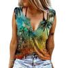 Женские майки, сексуальные летние топы без рукавов с V-образным вырезом, жилет с 3D принтом, оранжевые топы с кокосовой пальмой