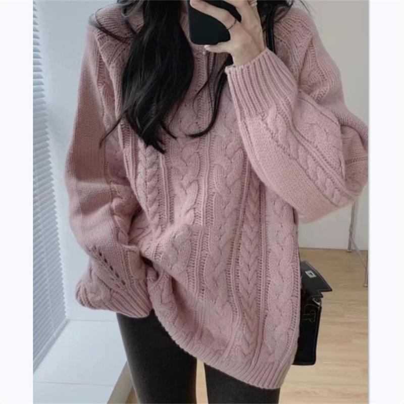 Ленивый ветровой свитер женский осень и зима новый средний и длинный вязаный свитер с круглым вырезом дизайн чувство свободного повседневная куртка