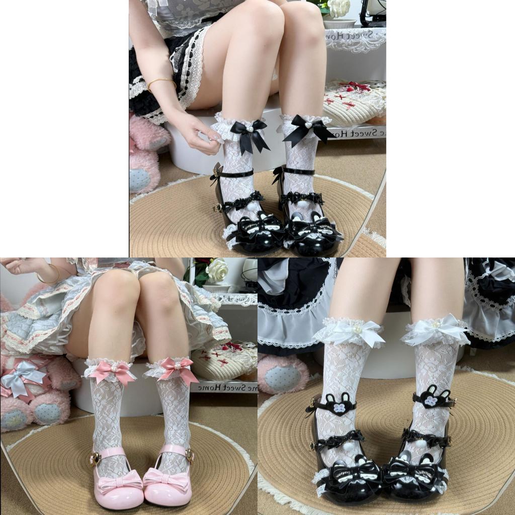 Cute Japanese Lolita Kneehigh Socks With Lace Trim And Antimicrobial Fabric For Women