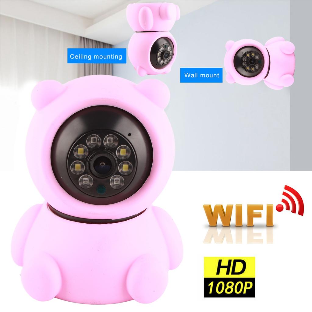 1080P WiFi PTZ Camera Pink Bear Styling Remote Viewing Night Vision 2?Way Audio Security Home CCTV