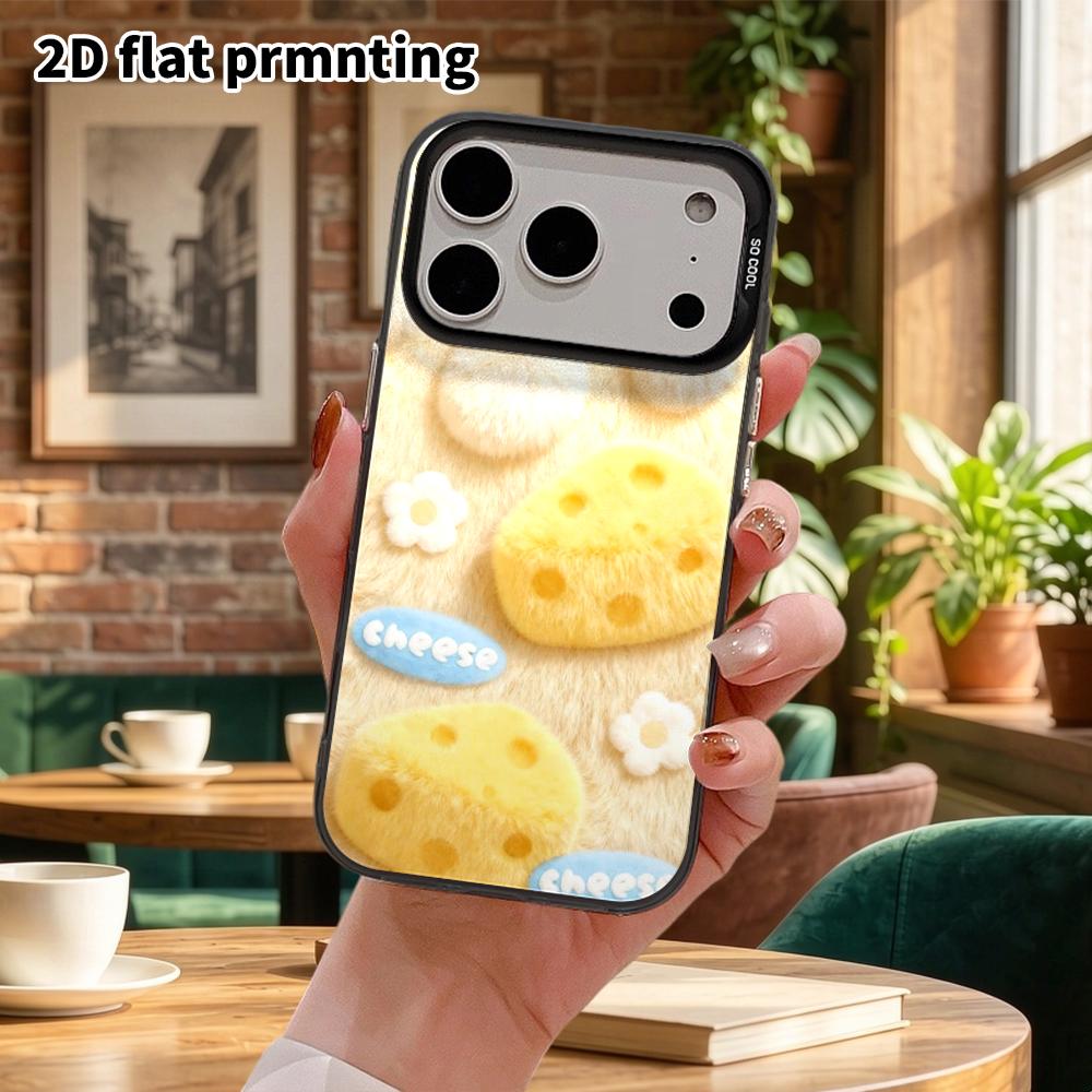 Phone Case: 2D flat design suitable for iPhone 18 17 16 15 14 13 Pro, colorful silver protective case, couple style, cheese design, Christmas and Hall