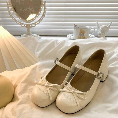 Серебристые туфли-балетки с бантиком и открытым вырезом, женские осенние новые туфли Мэри Джейн на высоком каблуке, маленькие кожаные туфли в ретро-стиле