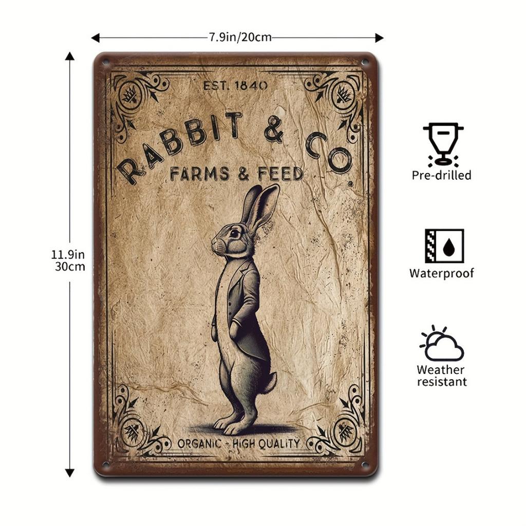 Vintage Easter Bunny Metal Sign - "Rabbit & Co. Farms & Feed" | Rustic Iron Wall Art for Outdoor, Garden Decor