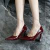 Женские элегантные туфли-лодочки винно-красного цвета с коротким носком, на толстом высоком каблуке, женские сексуальные туфли с острым носком, универсальные туфли для вечеринок и банкетов