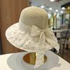 Vacation Style Lace Bow Grass Hat Summer Hollow Breathable Sun Protection Hat Beach Sun Protection Fisherman Hat