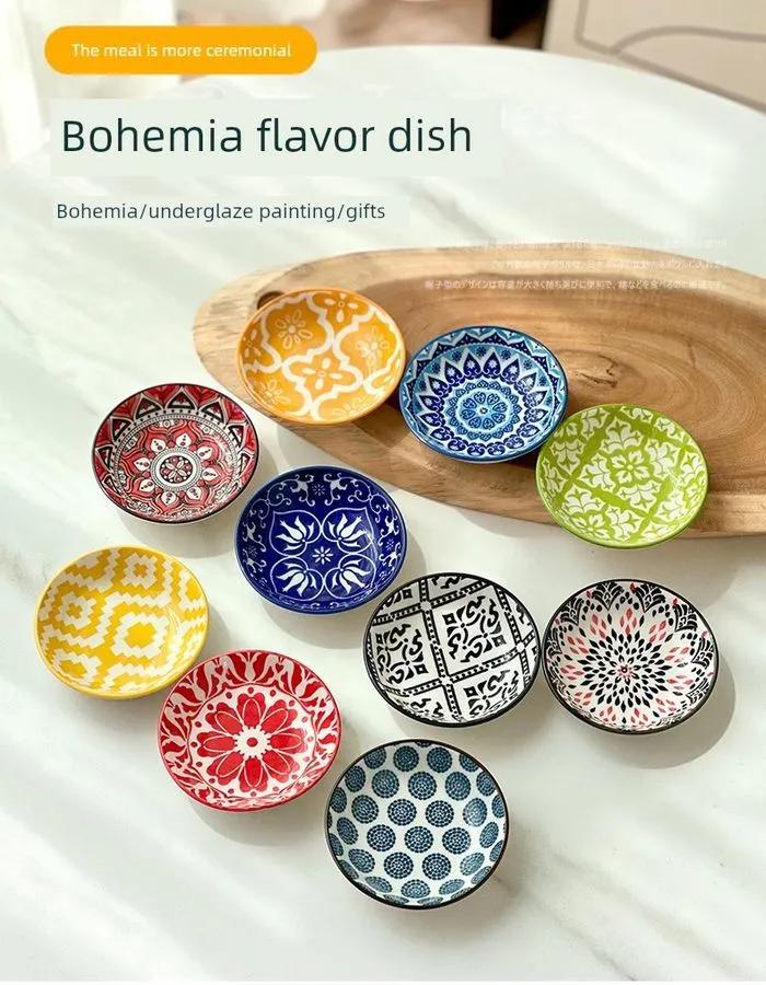 Ceramic Bohemian-style small dishes, dipping sauce dishes, condiment dishes, soy sauce dishes, tableware, Japanese-style hotel cuisine dishes