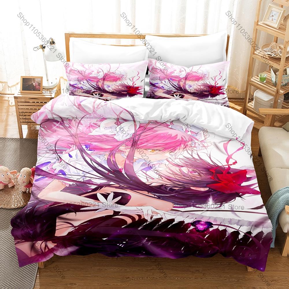 Devil Homura Akemi Duvet Cover + 2 Pillowcases Puella Magi Madoka Magica Dark Magical Girl Bedding Set Soft Fabric Decor Anime