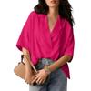 Women Shirt Loose Fit Lapel Half Sleeves Solid Color Pullover Tops Retro