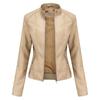 Women's Slim Fit Spring Autumn Solid Color Long Sleeve Stand Collar Leather Jackets S-4XL