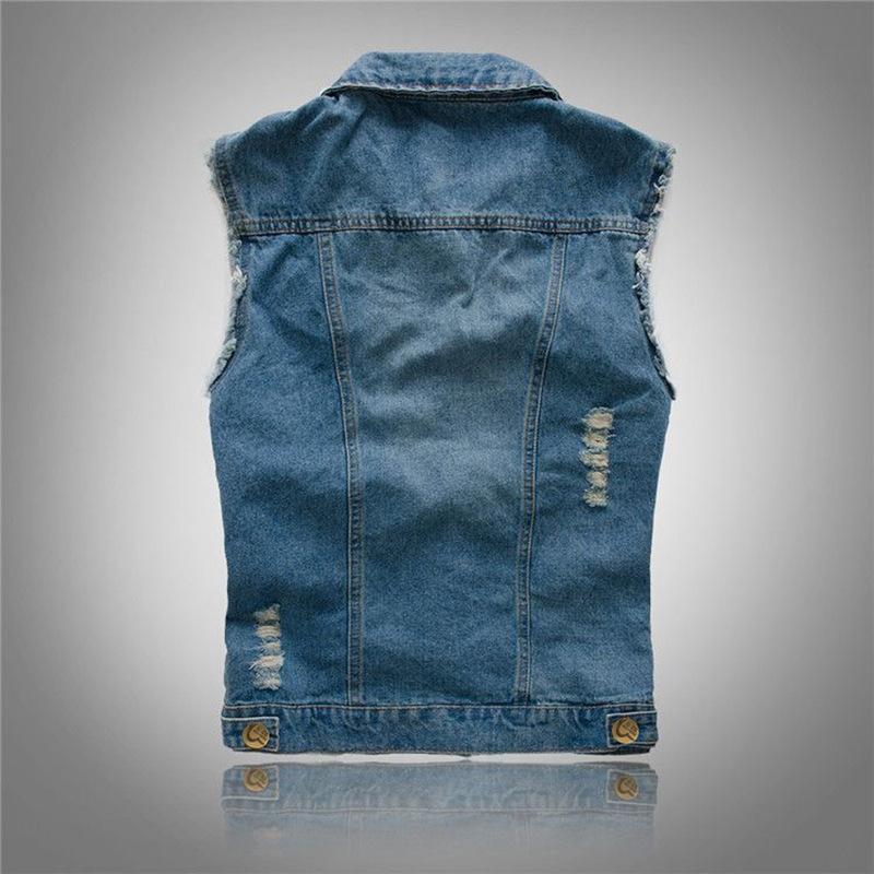 Men's Large Size Denim Vest Spring, Summer and Autumn Slim-fit Vest Vest Ripped Denim Vest