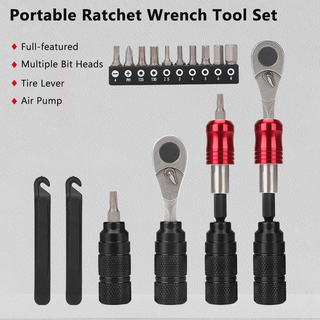 Комплект для ремонта велосипеда, набор инструментов для велосипеда, портативный набор ключей с храповым механизмом, лопаткой для снятия шин и многофункциональным инструментом