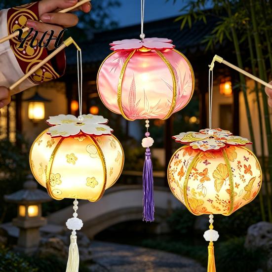 Diy Lantern Making Kit Spring Festival DIY Material Kit, Light Up Handmade Persimmon Shaped Hanfu Accessory Photo Prop with Tassel for Chinese