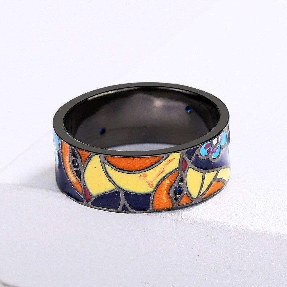 Нежные кольца для женщин, синяя шпинель, черный цветок, эмалированные кольца, модные подарки, ювелирные изделия ручной работы, вечерние украшения