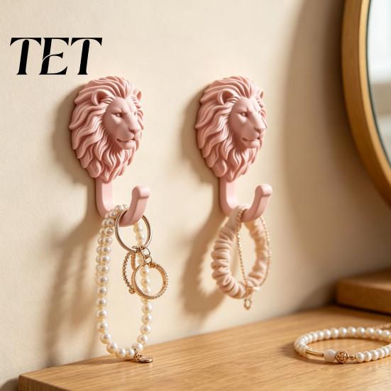 Modern Wardrobe Storage Hook 2Pcs Lion-Head Wall Hooks, 3D Printed Animal Shaped Hanger, Self?Adhesive No Damage Key Holder Coat Towel Hook,
