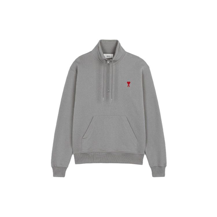 Amiparis FW21 Heart Logo Solid Color Zipper Autumn Hoodie Men hoodies Light-Gray A21HJ009-730055
