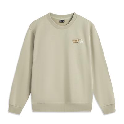 Li Ning Sports Lifestyle Series Fashion Versatile Letter Print Loose Comfortable Casual Fleece Knit Sweatshirt Men Sweatshirt AWDV377-3