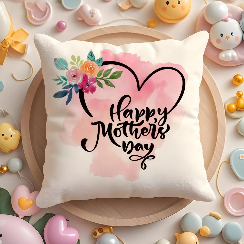 Mother'S Day Cushion Cover Plush Fabric Soft Double-Sided Printed Sofa Warm Winter Home Gift Pillow Case