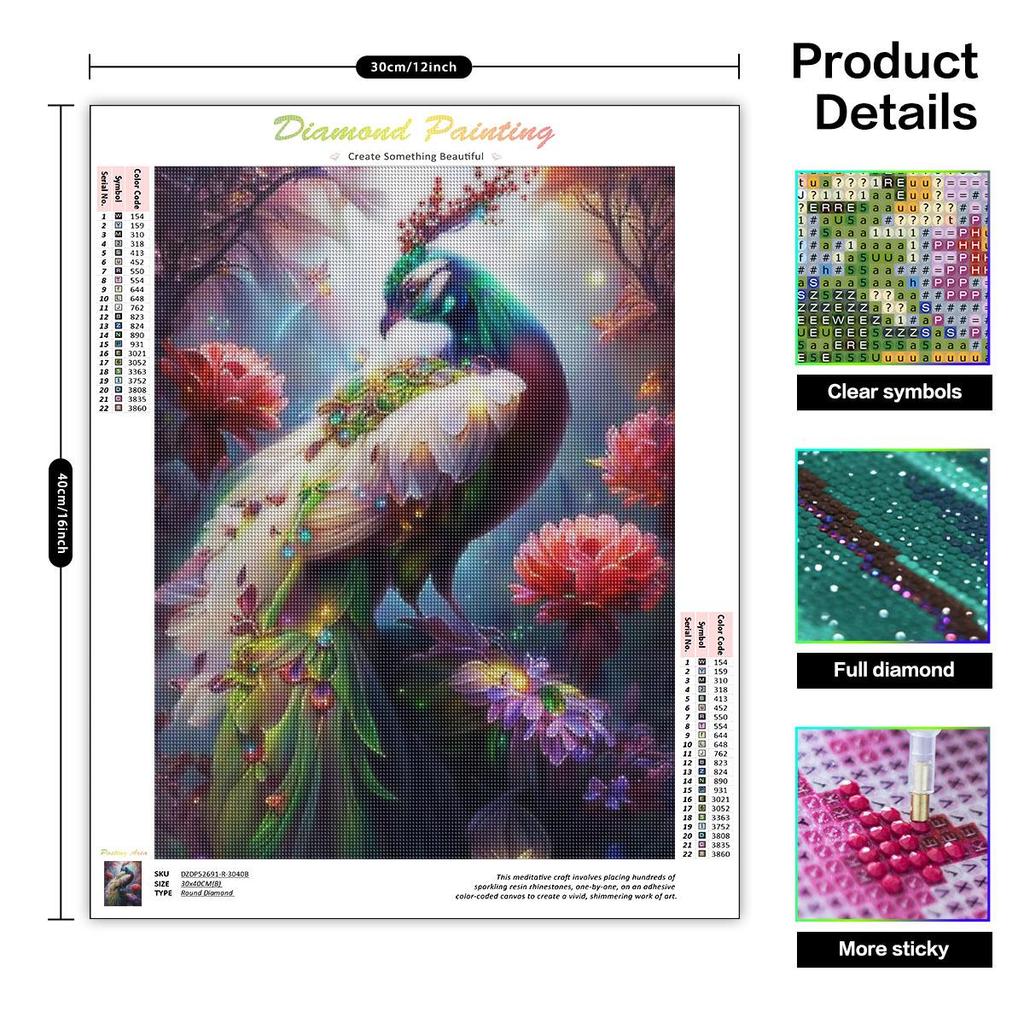 Diamond Painting Flower Peacock Cross Stitch Kit Diamond Embroidery For Adults Diamond Mosaic Picture Rhinestones For Home Decors 30x40cm