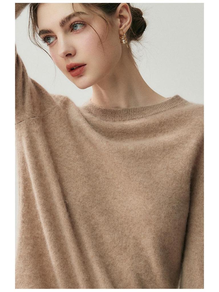 Женский кашемировый свитер с круглым вырезом - Коллекция Осень/Зима 2025, Теплый вязаный базовый слой однотонного цвета