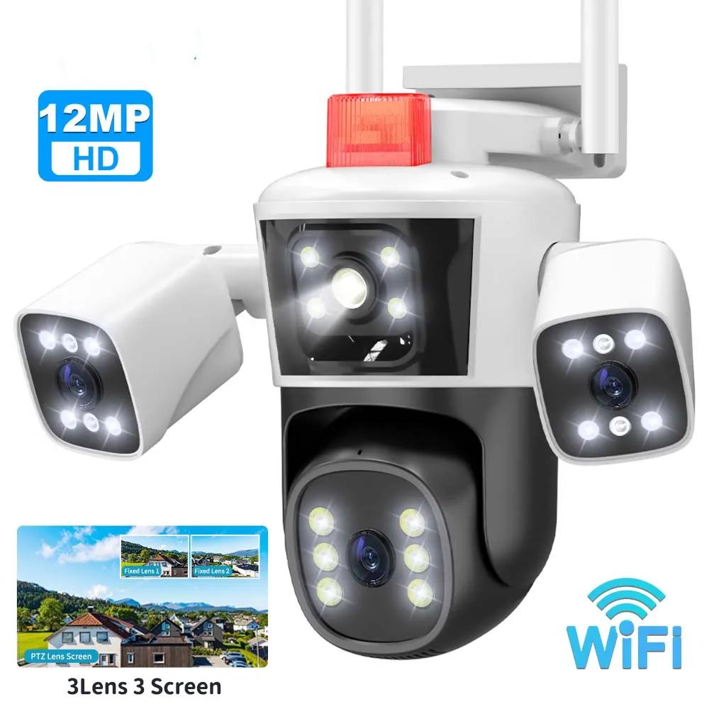 LS VISION EU 6K 12MP WiFi IP 3 Camera Outdoor Three Lens Panoramic View PTZ IP Camera AI Tracking Security Protection CCTV Video Surveillance