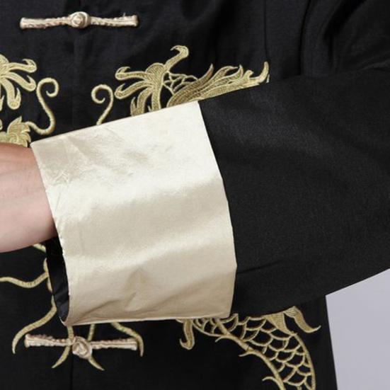 Пиджак в стиле Тан с двумя драконами в стиле ретро с длинными рукавами и стойкой в китайском стиле
