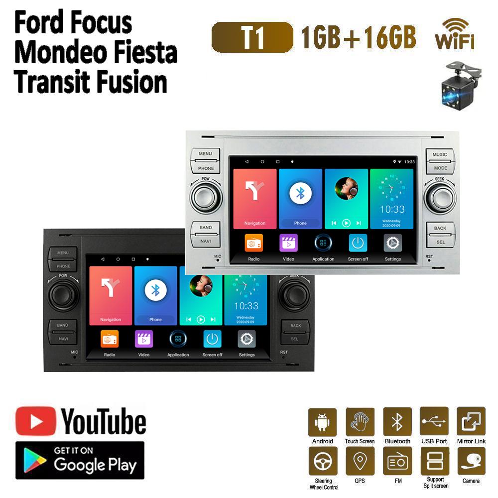 2 DIN Android автомобильный радиоприемник мультимедийный плеер стерео для Ford Focus 2007 Mondeo S-max C MAX Kuga Galaxy Fiesta Transit Fusion Navi BT GPS Wi-Fi 1 + 16 ГБ