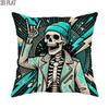 2D Flat 1pc Halloween Rock Skeleton Pillowcases Cyan Throw Pillow Covers One Sided Printing Without Pillow Inserts Sofa Bed Decor for Bedroom Living R