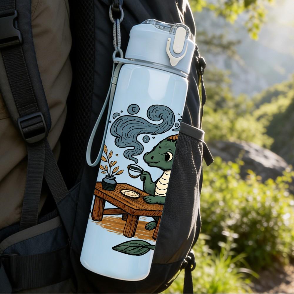 1PC Forest Dragon Wooden Desk Art 750ml Color Plastic Sports Water Bottle Leakproof Flip Straw Lid Suitable for Sports Office Home Use