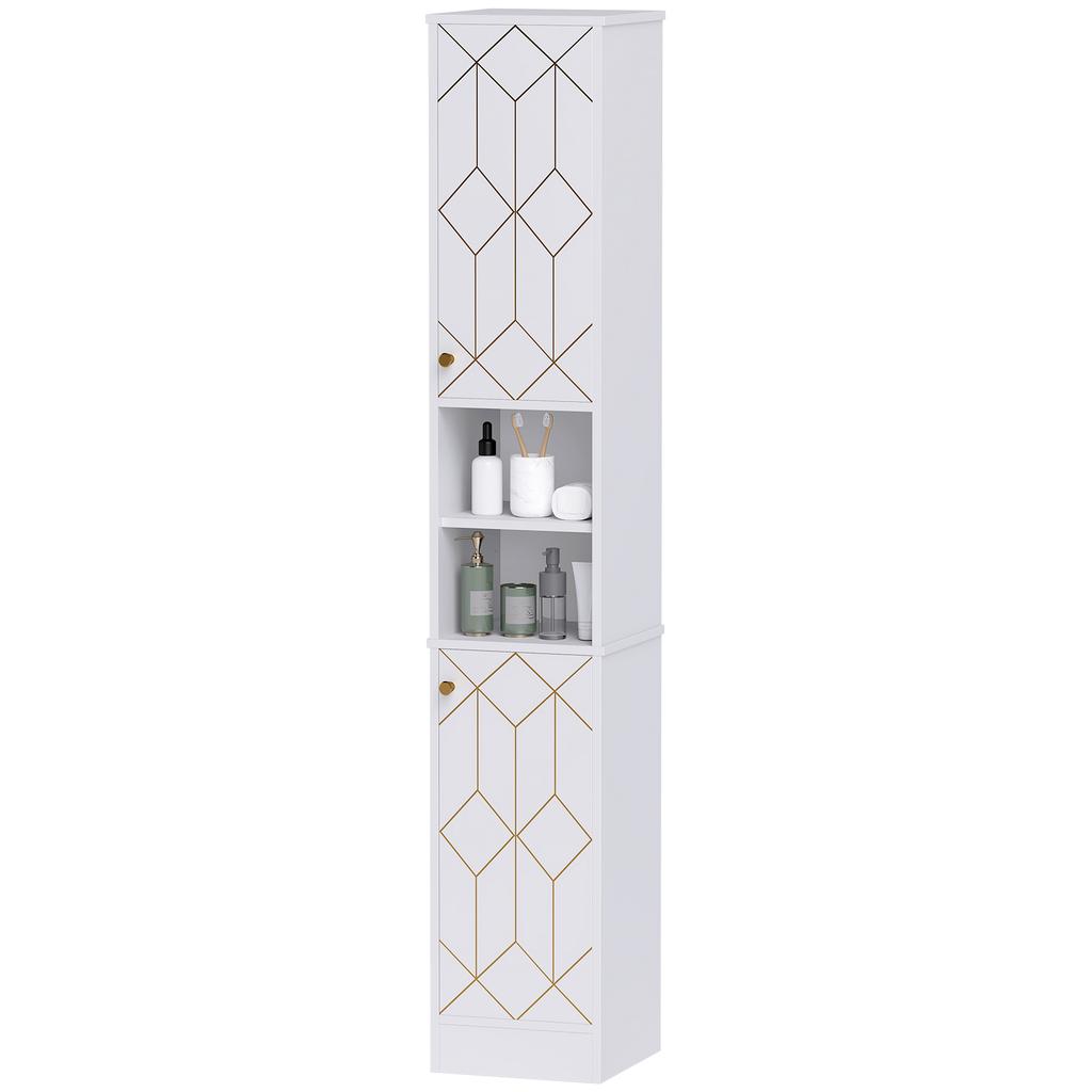 Tall Bathroom Storage Cabinet with Doors, Slim Bathroom Storage Unit with Adjustable Shelves, Freestanding Bathroom Storage Unit, White