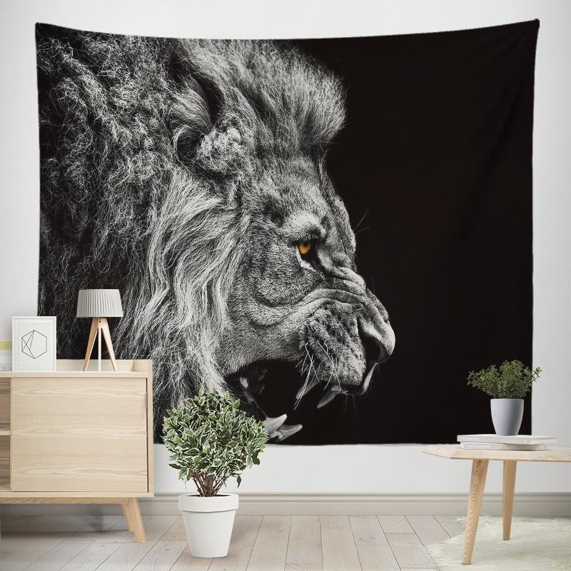 Home Decor Tapestry Black Lion Tiger Wild Animal Print Tapestry Wall Hanging Living Room Bedroom Wall Decor Backdrop Fabric
